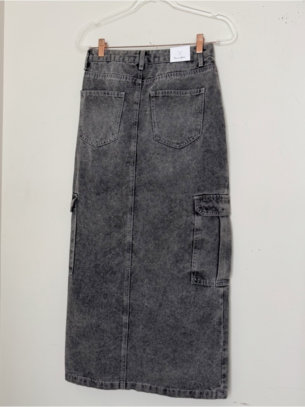 Love fire Gray Acid Wash Cargo Denim Midi Skirt High Rise Utility Style Size 5 - Picture 7 of 12